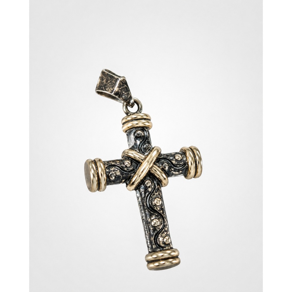 Vintage Gold Tone & Black  Cross Pendant signed BEST  2" by 1.5"    P-TN5